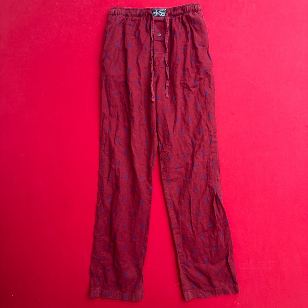 Polo Ralph Lauren Mens Red Flannel Pajama Pants Blue Pony Logo Sleepwear Small